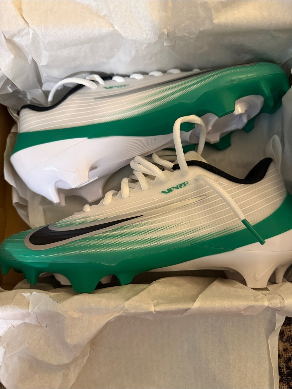 Nike Vapor White & Green Cleats Mens 6.5